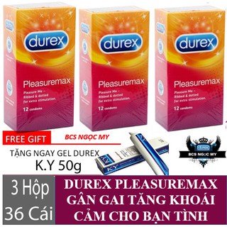 Combo 3 hộp Bao cao su Durex Pleasuremax có gân gai + 1 gel bôi trơn Durex KY