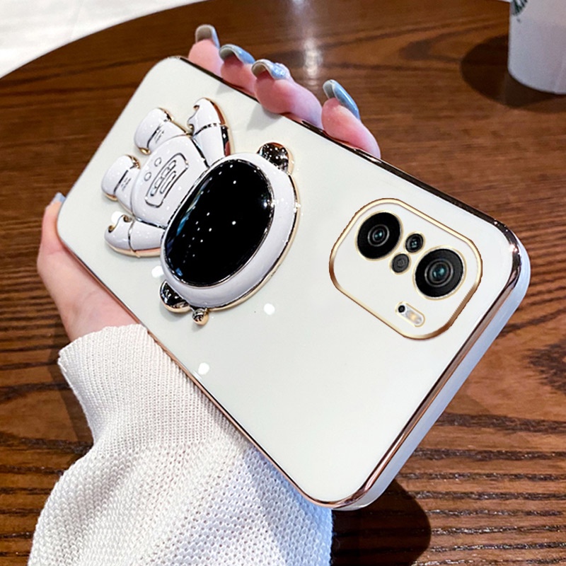 ốp lưng Giá đỡ phi hành gia mạ vàng sang trọng Giá đỡ tích hợp Vỏ mềm Tương thích với Cho XIAOMI Redmi K60 K50 K40 K30 PRO Ultra K60E K50i K50 K40 Gaming POCO F2PRO F3 F4 GT Ốp silicon TPU màu trơn đơn giản case