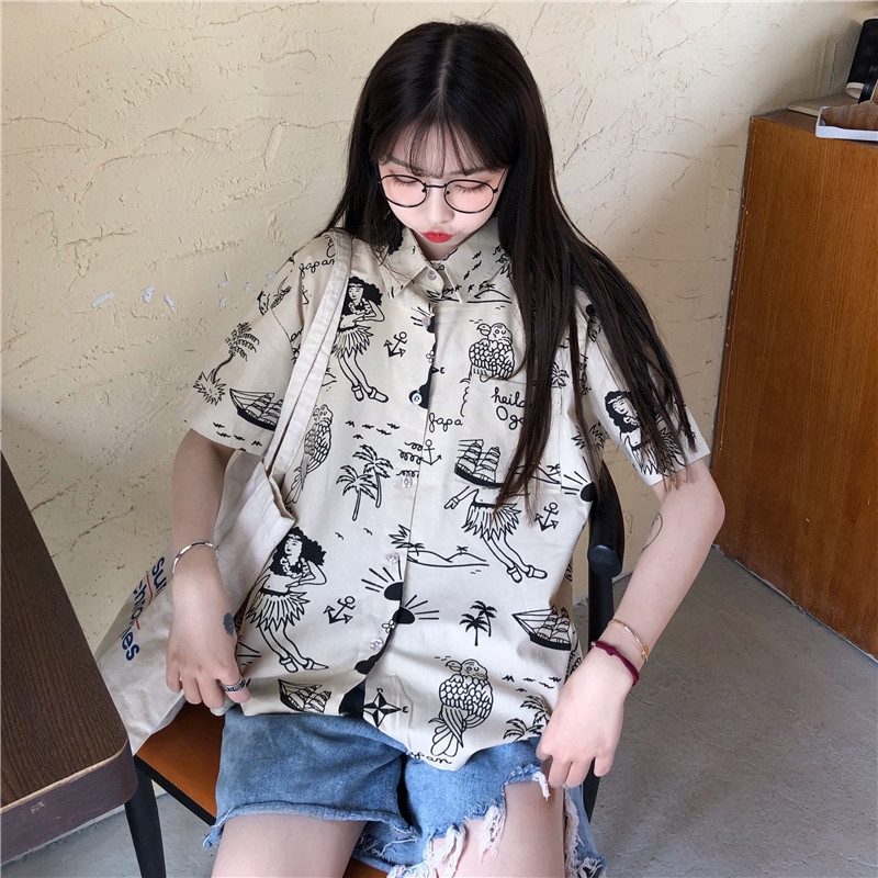 Casual Blouse Short Sleeves Korean Shirt for Women Floral Blouse for Women Blouses for Womens Sale Vintage Shirt Blouse for Women Short Sleeves Vintage Polo for Women Womens Shirts Tops Summer Goth Female Tee Aesthetic Loose Women T Shirt Punk Dark Grunge