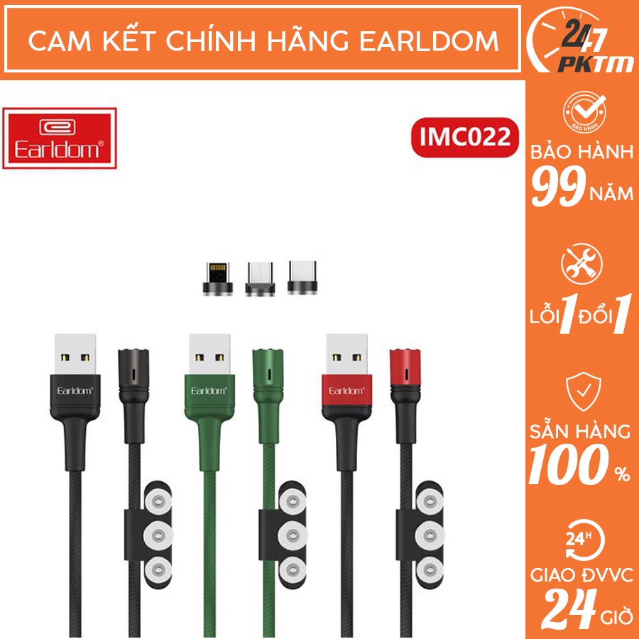 🛑LỖI 1 ĐỔI 1🛑 Cáp Sạc Nam Châm 3 Đầu 3in1 CHÍNH HÃNG EARLDOM IMC – 022 | Phụ Kiện Thông Minh 247 VN