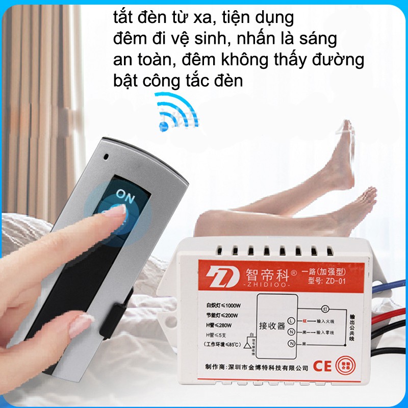 Công tắc Bật Tắt Đèn từ xa tới 20 mét Có Remote siêu nhạy tiện dụng ZD01