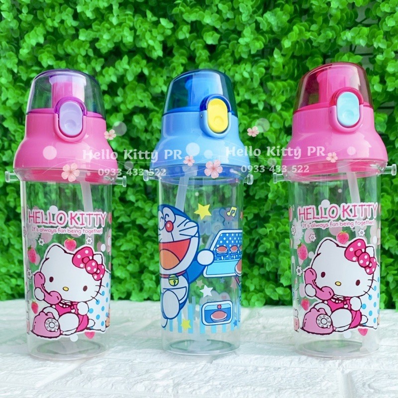 BÌNH NƯỚC CÓ DÂY ĐEO HELLO KITTY DOREMON DORAEMON