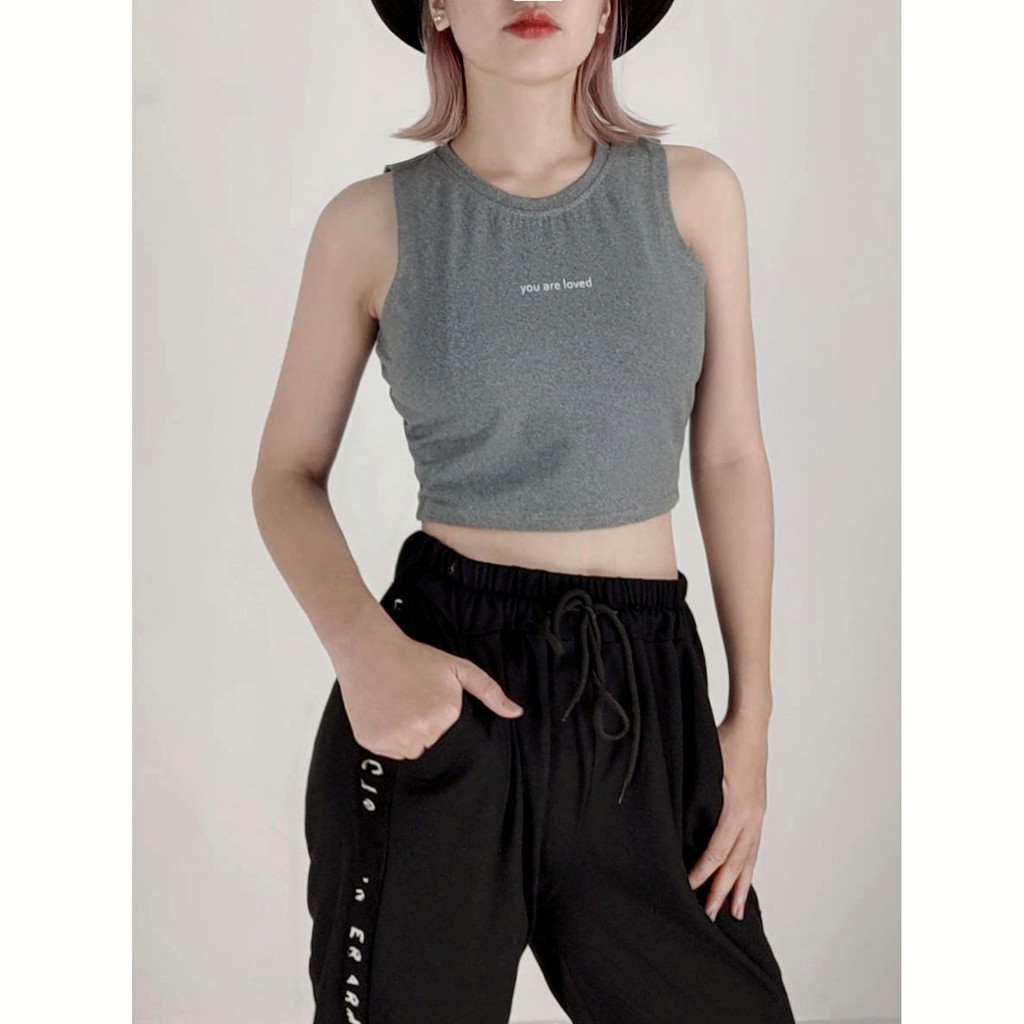 Áo thun ba lỗ croptop thời trang Miix màu xám - MI004