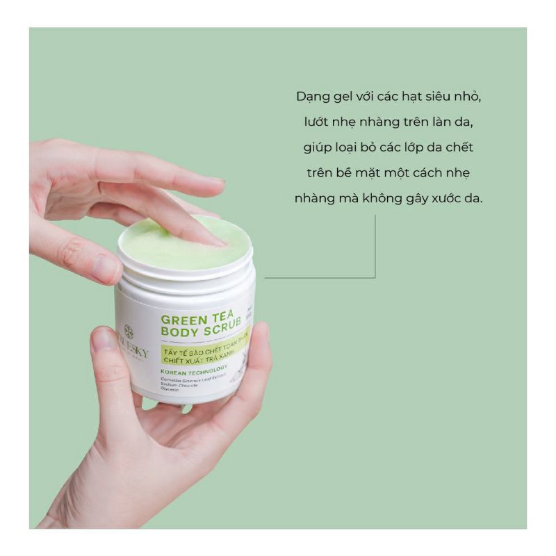 300g Date 2024 Tẩy tế bào da chết toàn thân chiết xuất trà xanh Truesky kèm clip shop tự quay sản phẩm