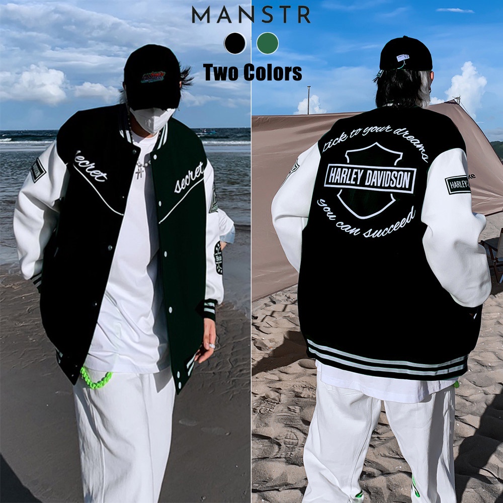 Áo Khoác Bóng Chày Mỏng In Chữ Màu Đen Và Xanh Lá Phong Cách Hip Hop Dành Cho Nam Nữ