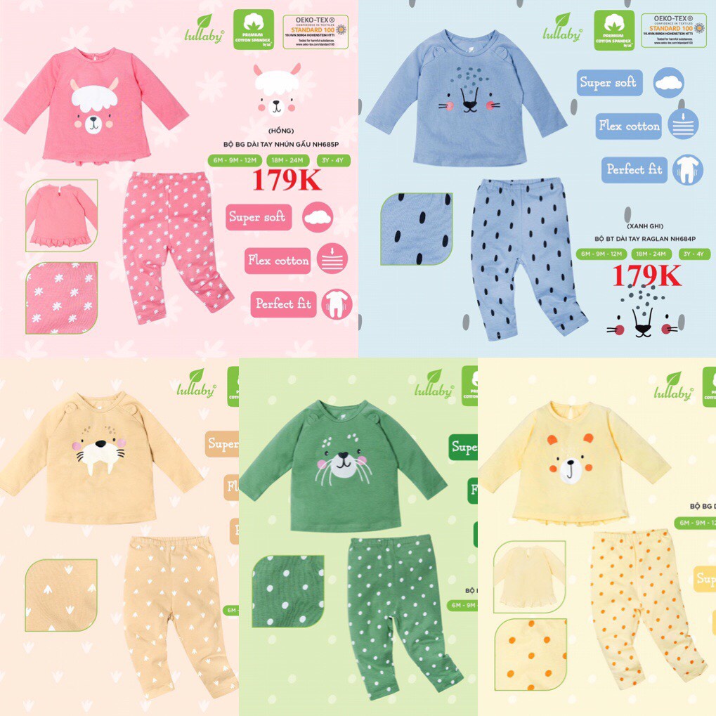 Lullaby Bộ Dài Tay Bé Trai/Gái NH684P