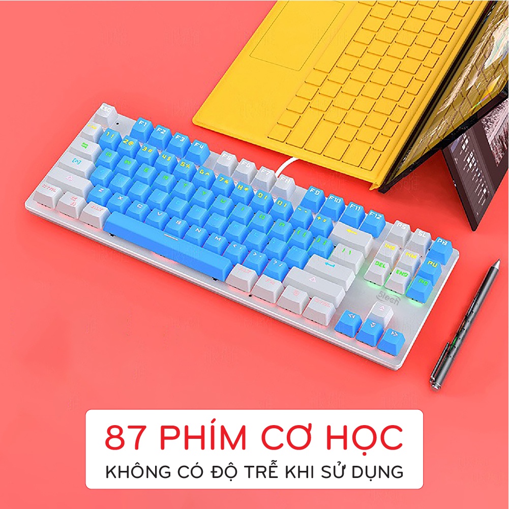 Bàn phím cơ máy tính 5TECH gaming blue switch với 87 phím cơ và hiệu ứng led RGB nổi bật dùng cho chơi game và văn phòng