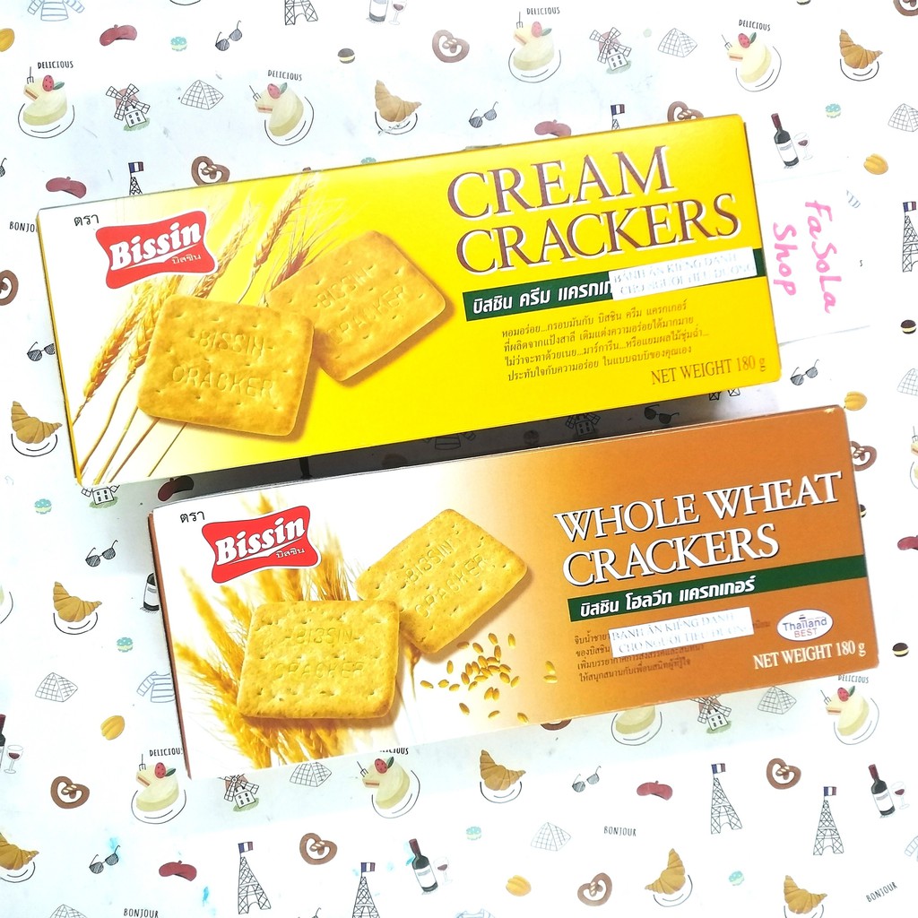 Bánh quy dành cho người ăn kiêng, tiểu đường BISSIN CREAM CRACKERS Thái Lan 180g  nguyên cám whole wheat nhập khẩu