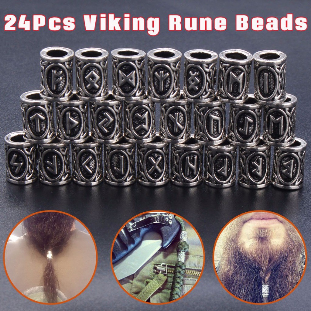 Crazyi Set 24 Hạt Phong Cách Viking Cổ Điển Dùng Làm Vòng Đeo Tay/ Dây Chuyền/ Dây Chuyền/ Tóc