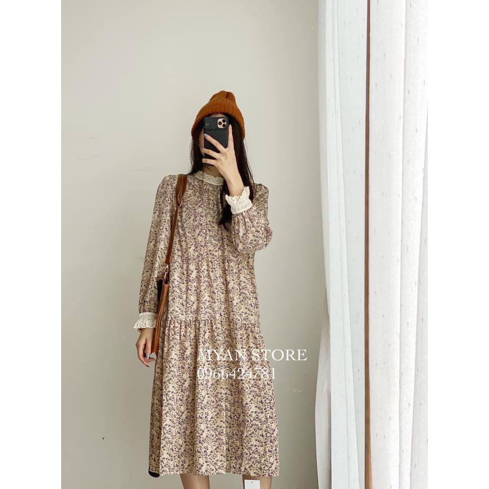 [HOT] Váy bầu thu đông họa tiết hoa nhí xinh xắn