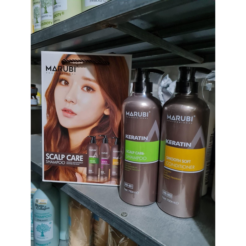 Dầu gội đầu keratin Marubi cặp dầu gội xả phục hồi hư tổn giảm rụng tóc 750ml chính hãng