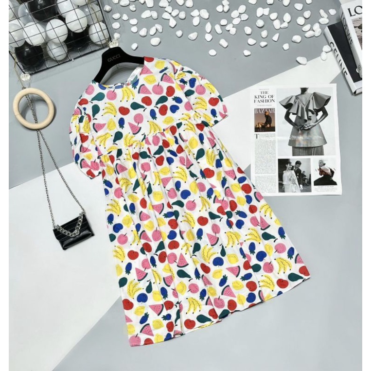 VÁY BẦU BABY DOLL HOA QUẢ, MẪU MỚI TRẺ TRUNG, CAM KẾT Y HÌNH Ạ FREESIZE