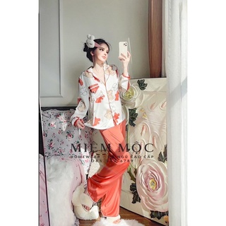 Set đồ ngủ lụa latin in gấu túi siêu xinh chất mềm đẹp