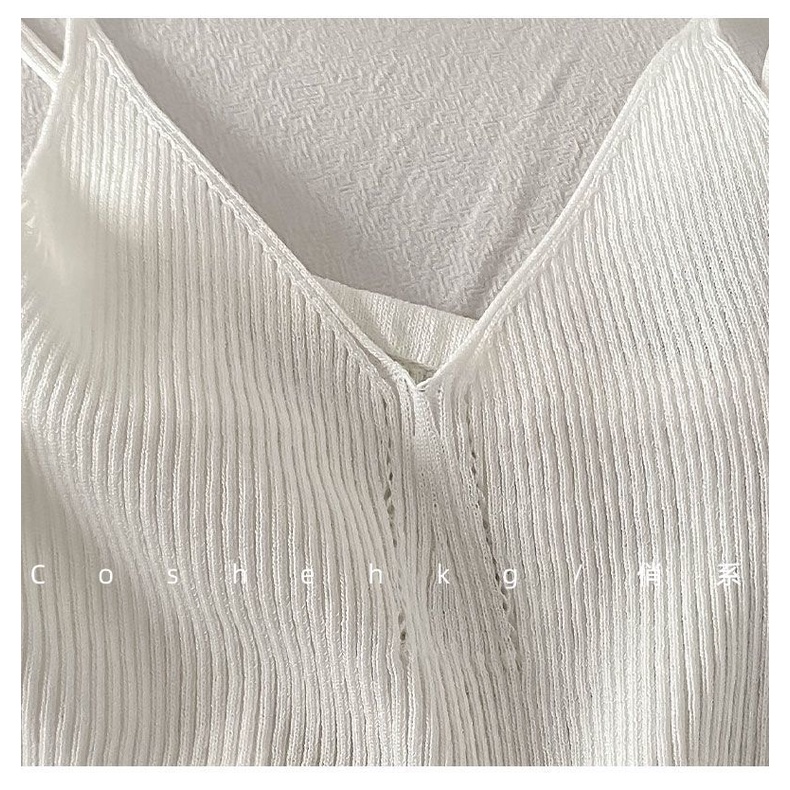 Áo Dệt Kim Sát Nách Cổ Chữ V Quyến Rũ Thời Trang Hè Cho Nữ