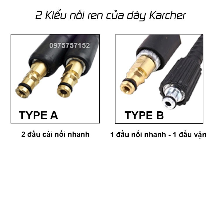 10m Dây áp lực máy rửa xe Karcher - Ống dây phun thay thế máy xịt rửa áp lực Karcher