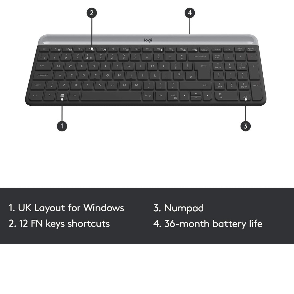 Bộ phím chuột không dây logitech MK470 Slim - Hàng Chính Hãng
