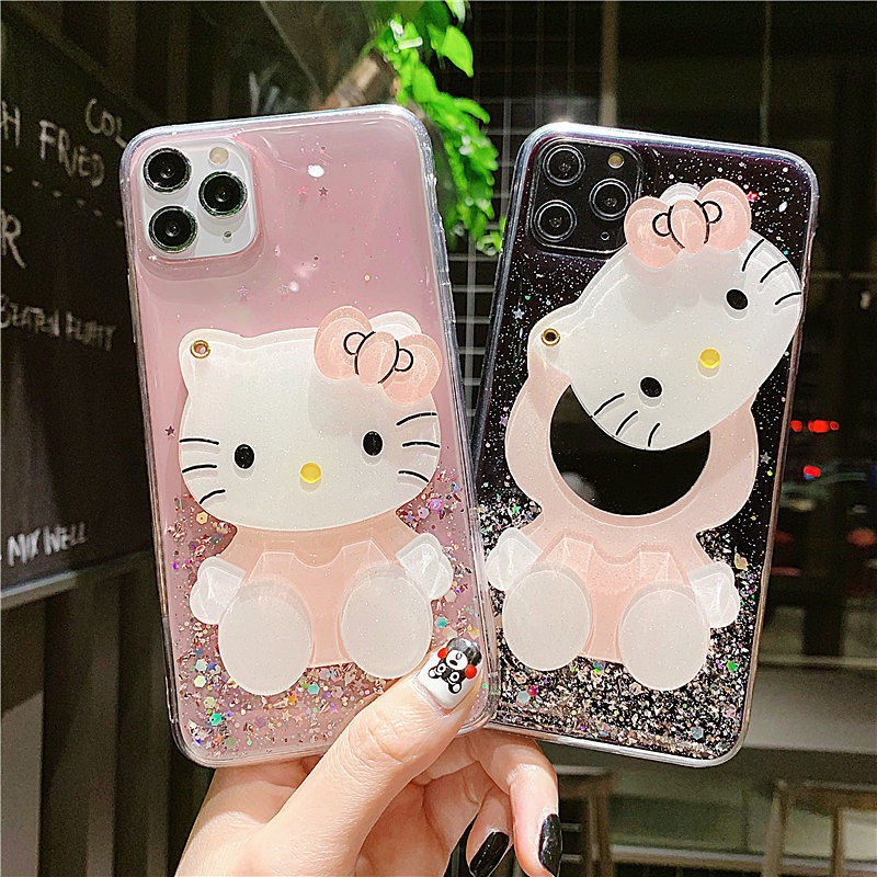 Ốp Điện Thoại tpu Kèm Gương hello kitty Cho iphone 15 14 13 12 11 pro max mini se 2020 x xs max xr 6 6s 7 8 plus