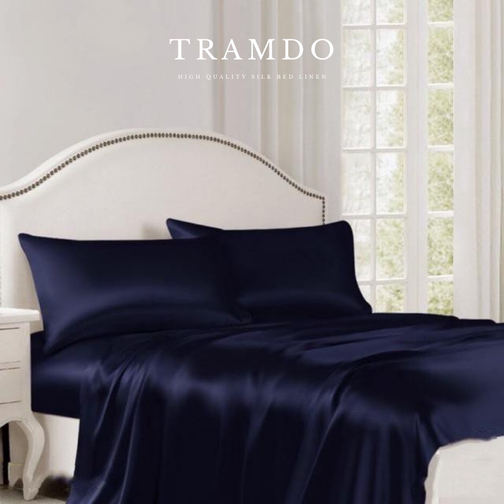 Bộ Chăn Ga Gối Lụa Cao Cấp NITE9SILK TRAMDO BEDDING Màu Xanh Đen
