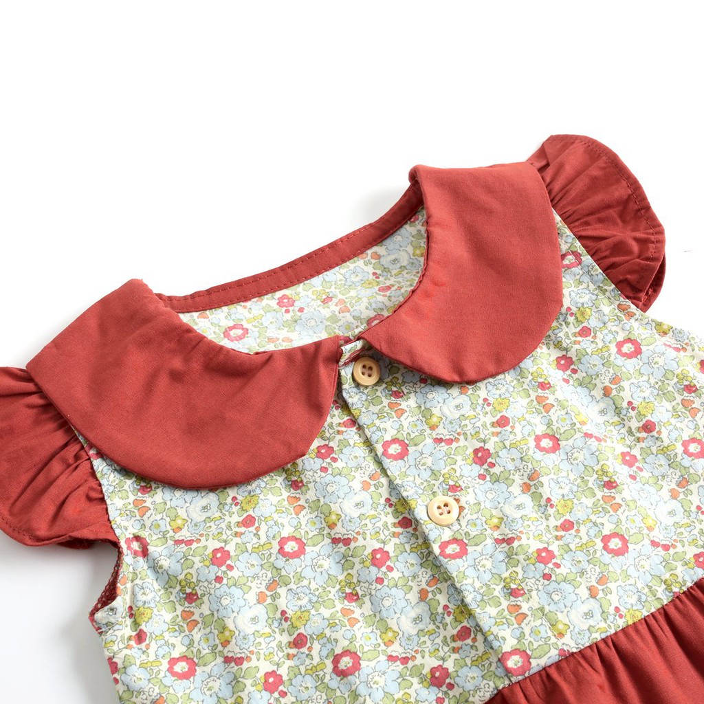 Áo Liền Thân Sanlutoz Màu Đỏ Họa Tiết Bông Hoa Thời Trang Mùa Hè Cho Bé Gái