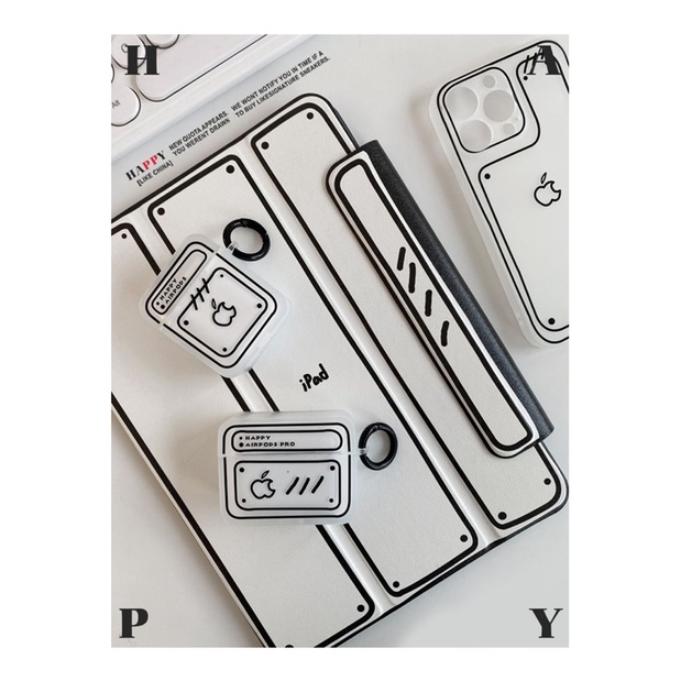 Case Airpod 1/2/Pro/3 Hình Hộp Trắng Đen In Hình Quả Táo