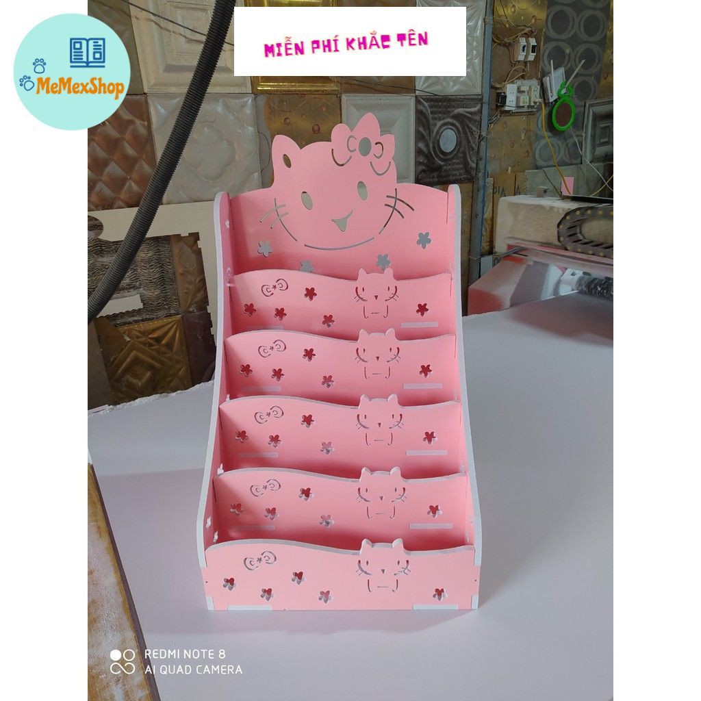 [FREE Khắc Tên Kệ] Kệ sách Hello Kitty Pink cho bé PVC Gỗ Nhựa full bộ kèm vít bắt