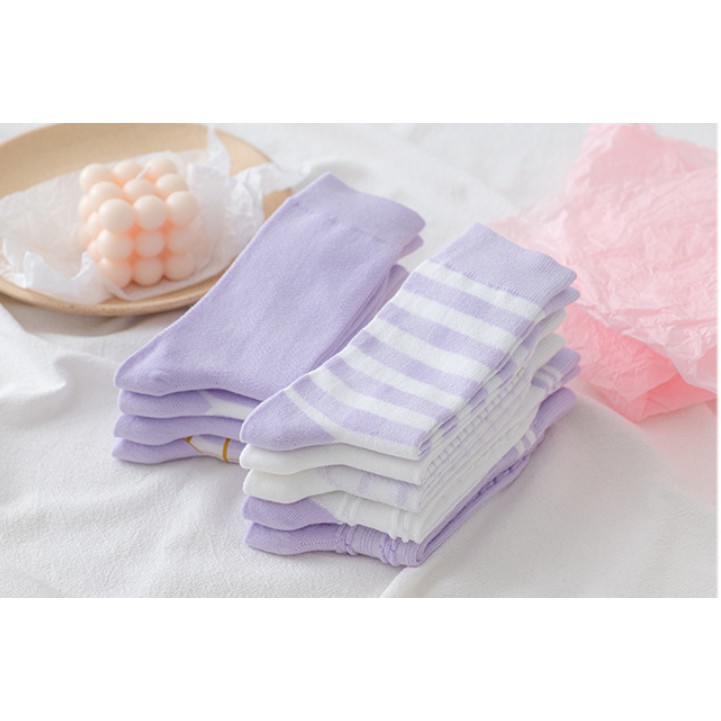 Tất cổ cao, vớ cổ cao nữ cotton màu tím họa tiết xinh xắn Hàn Quốc TC41-VHT SHOP