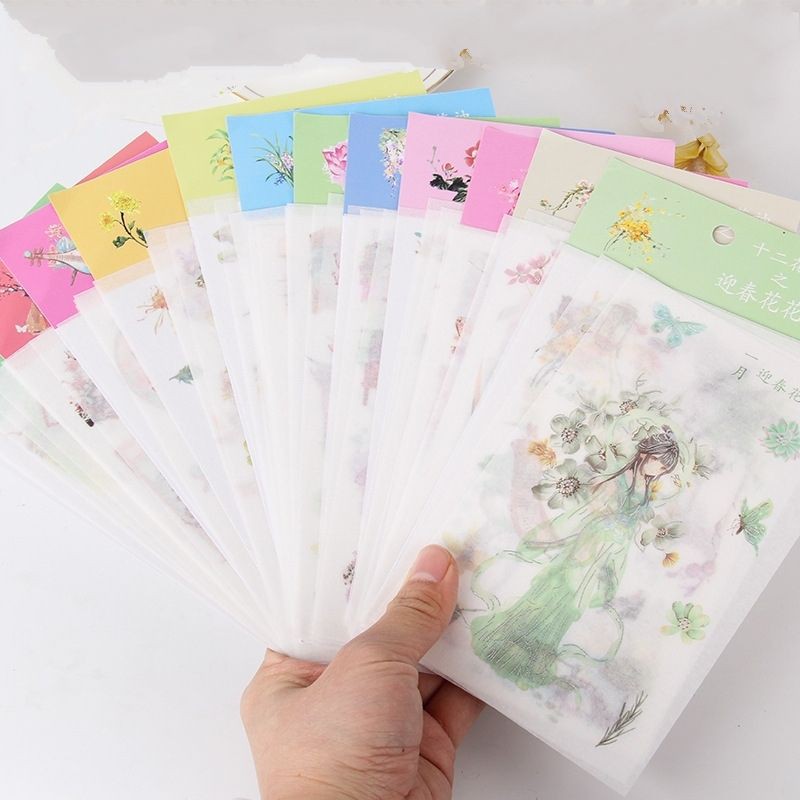 Set 4 tấm sticker cổ trang ánh nhũ bạc