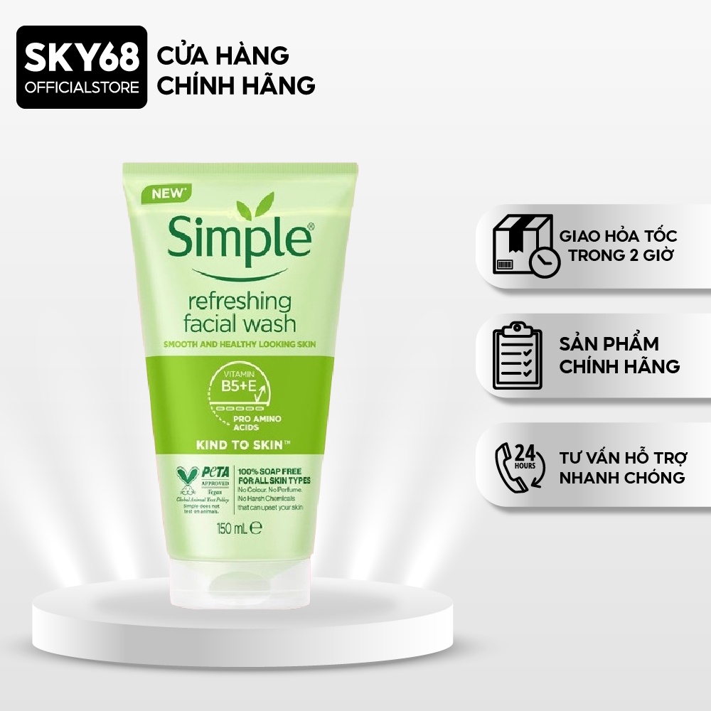 Gel Rửa Mặt Simple Dịu Nhẹ Cho Da Nhạy Cảm Kind To Skin Refreshing Facial Wash 150ml