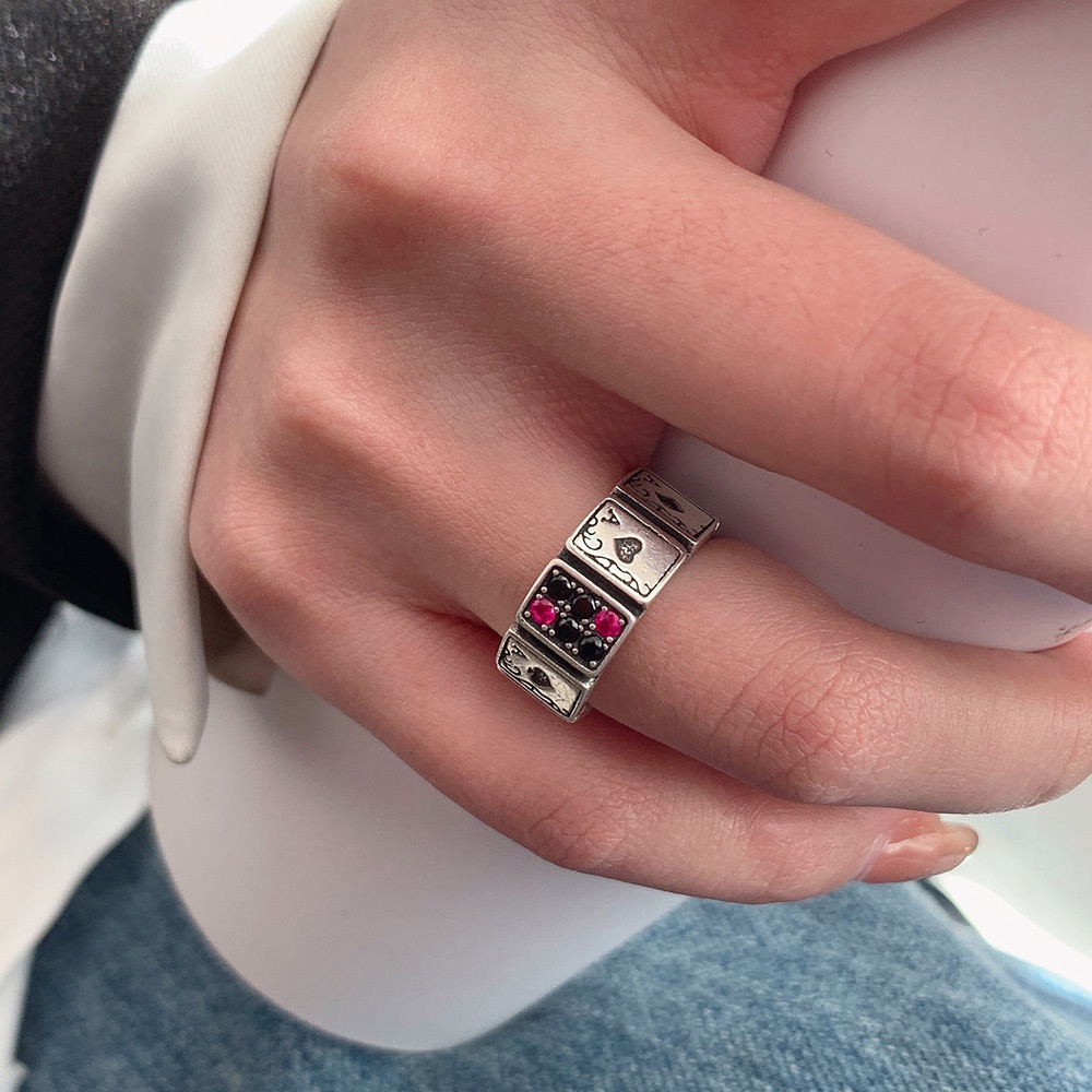 Thẻ Nhẫn Hở Màu Bạc Đính Đá Zircon KCR009 Phong Cách Cổ Điển Tùy Chỉnh Thời Trang Cho Nữ