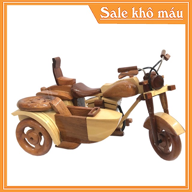 Xe mô tô thùng gỗ mô hình được làm bằng gỗ tự nhiên - dùng để trang trí bàn làm việc, tặng quà lưu niệm, 0102 moto thùng