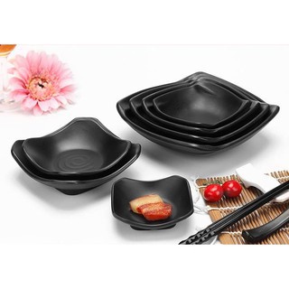 Đĩa Nhựa Phíp Đựng Kim Chi, Dĩa Hình Vuông Màu Đen Kiểu Hàn Quốc LJP6045