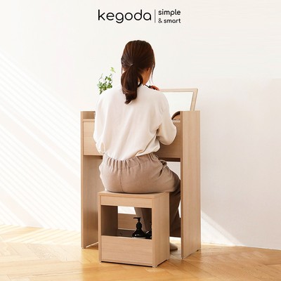 Bàn Phấn Trang Điểm Gương Gấp Gọn Có Kèm Ghế Đơn Giản, Bàn Makeup Gỗ Màu Oak/Trắng KEGODA KGD28