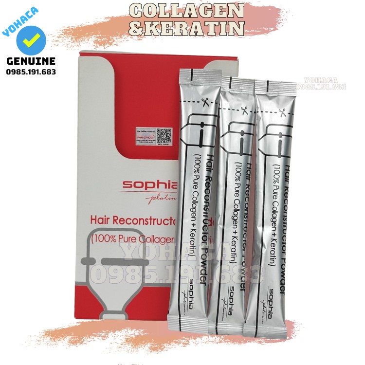 Hộp Bột collagen keratin Sophia phục hồi tóc nát pha hấp màu nhuộm  3G X 10