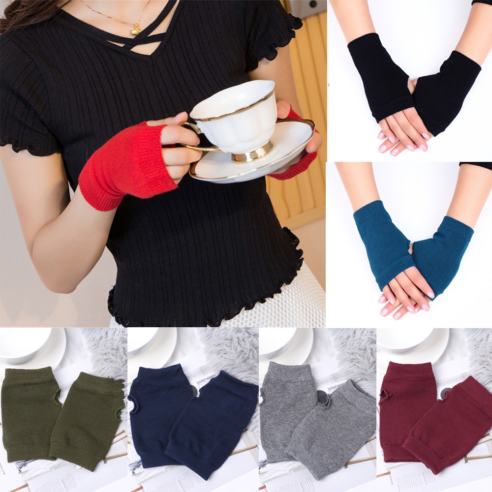 Đôi Găng Tay Len Hở Ngón Ấm Áp Thời Trang Thu Đông Cho Nữ