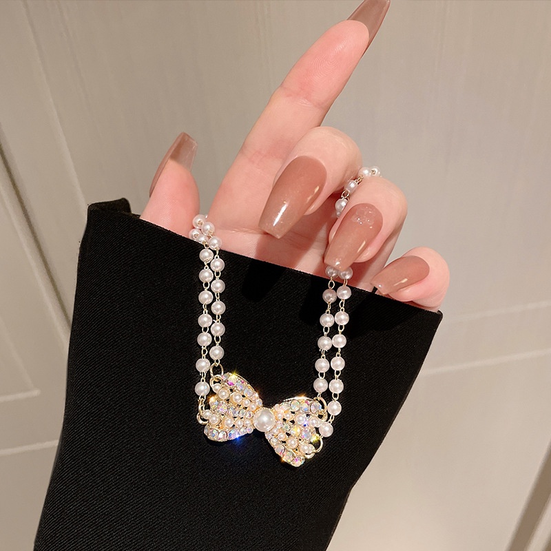 [Bao Đẹp ] Dây Chuyền Vòng Cổ Mặt Nơ Đá Màu Lấp Lánh Đơn Giản Thanh Lịch Siêu Sang Chảnh Mainia Shop