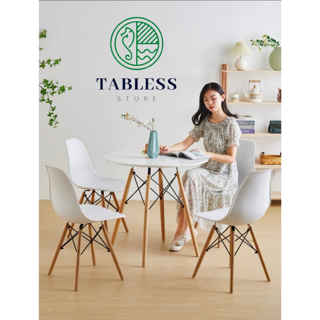 BÀN EAMES TRÒN Đường Kính 60cm chân Gỗ,Cafe-Hàng Nhập Khẩu(CAM KẾT NHƯ HÌNH 100%)-TABLESS STORE