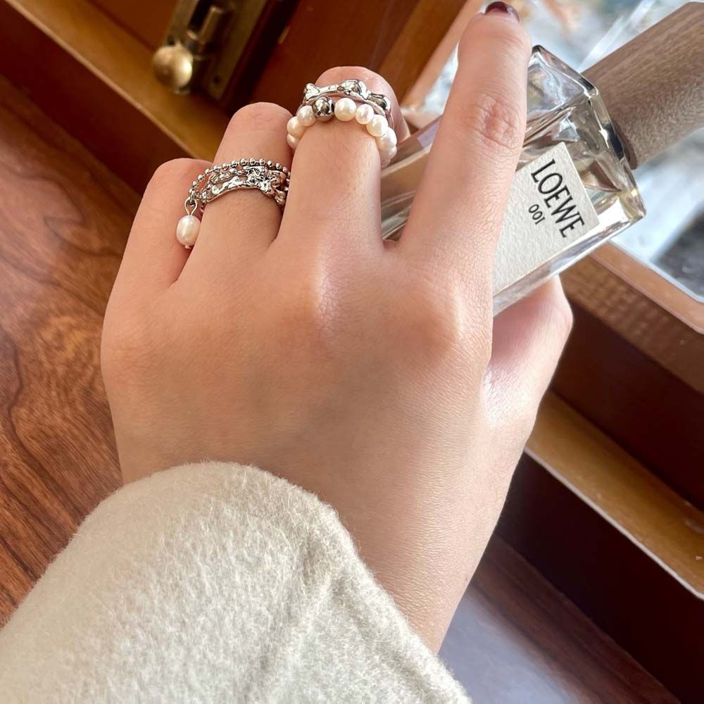 Nhẫn dạng mở đính ngọc trai nhân tạo phối dây xích thời trang sang trọng cho nữ