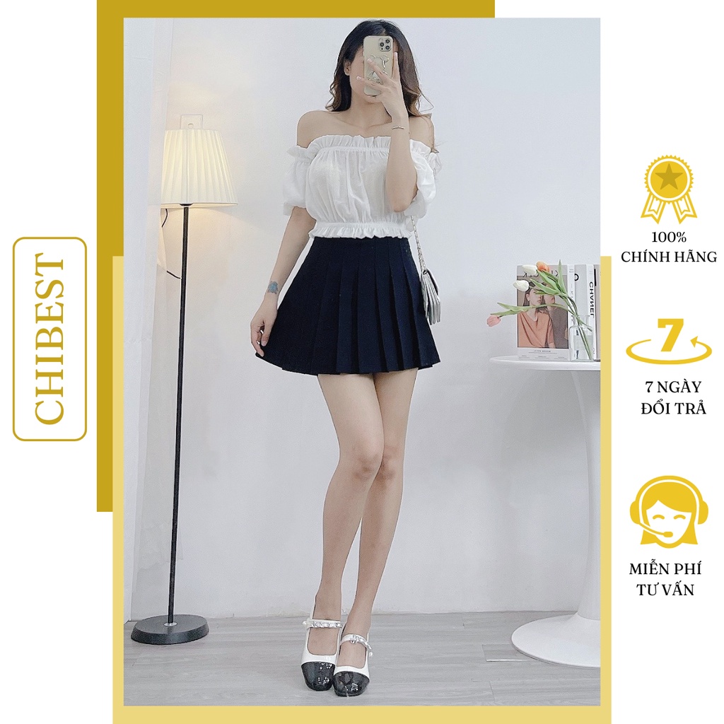 Áo Kiểu nữ ống bèo viền rớt vai phối chun tay phồng CHIBEST AAB812