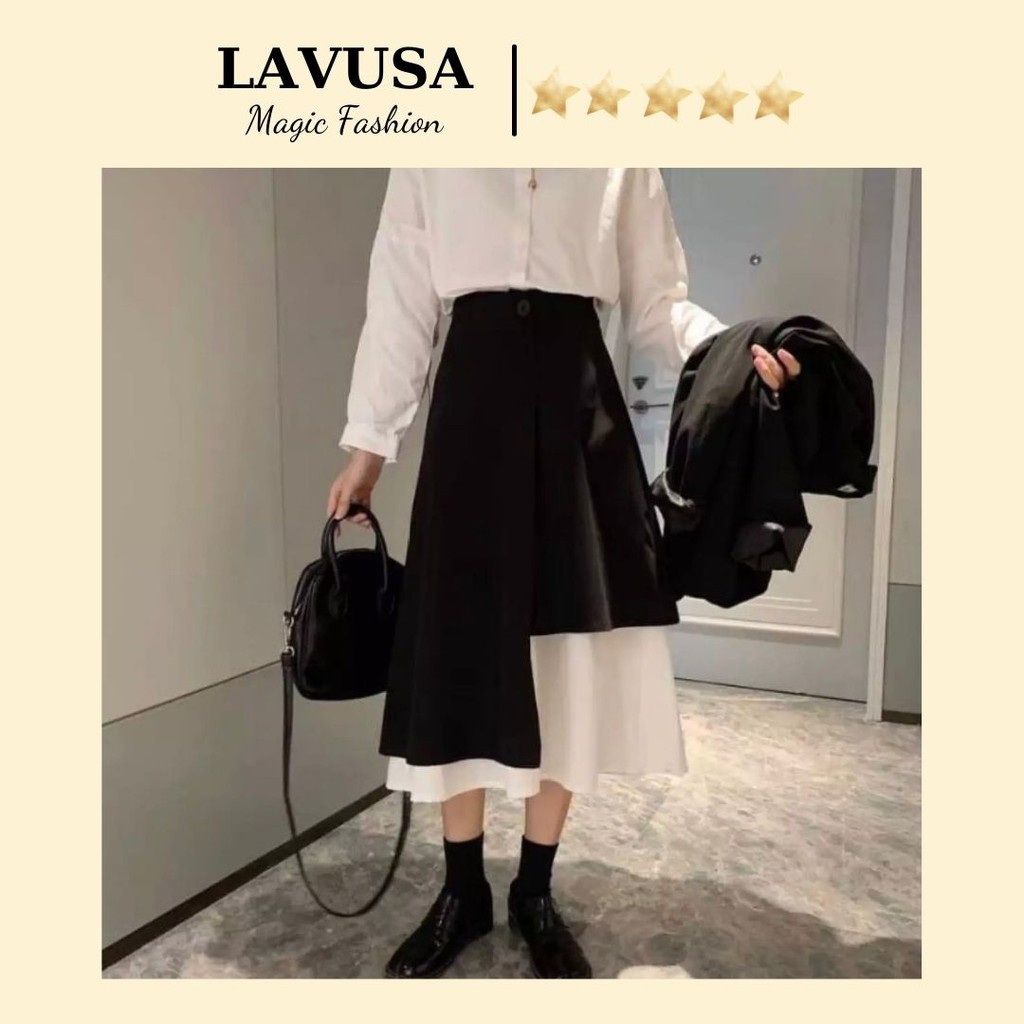 Chân váy dài 🌺FREESHIP🌺 Chân váy phối 2 màu cạp cao ulzzang Hàn Quốc LAVUSA | BigBuy360 - bigbuy360.vn