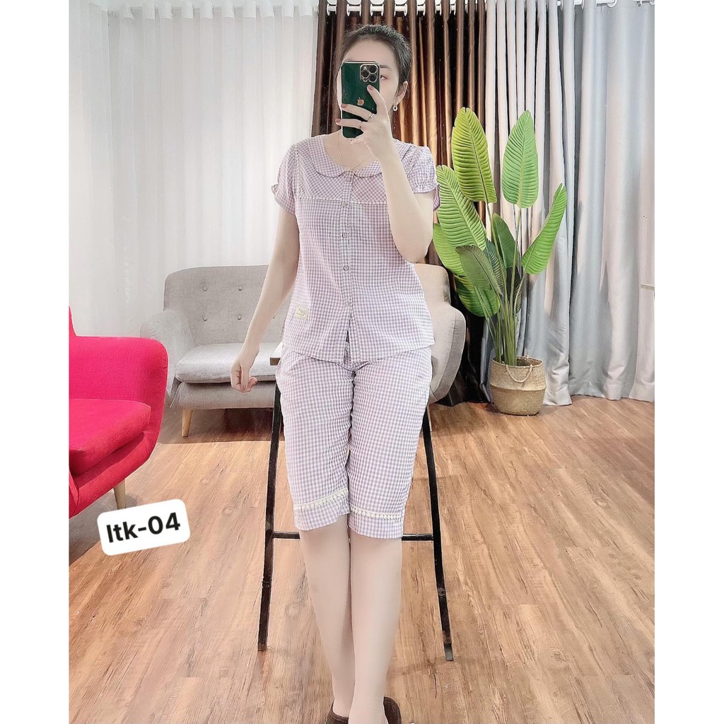 Đồ Bộ Mặc Nhà Lửng Kate Kẻ Caro S M L