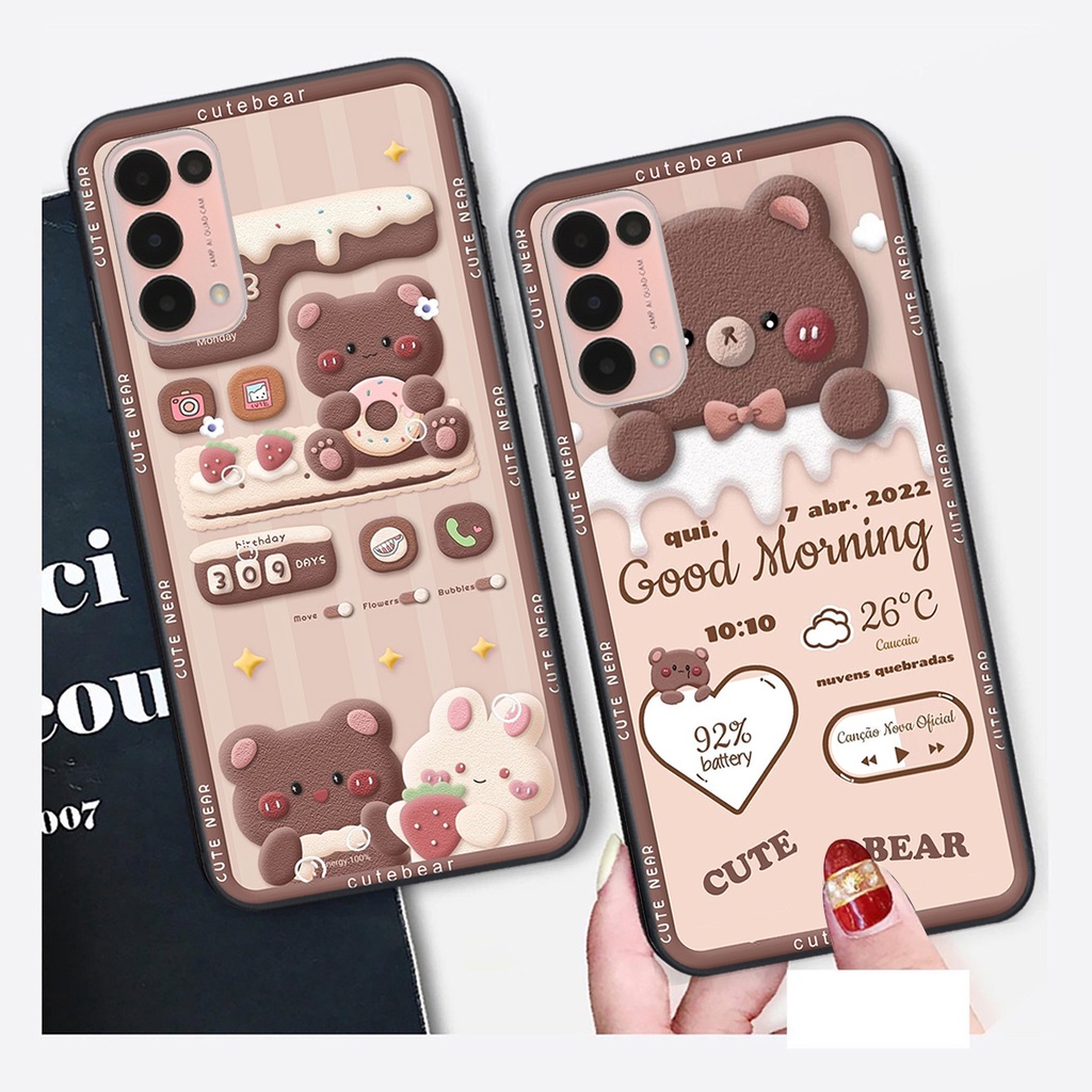 Ốp lưng Oppo RENO 5 in hình Gấu nâu - hồng, Gấu Be@rick  cực CUTE, DỄ THƯƠNG