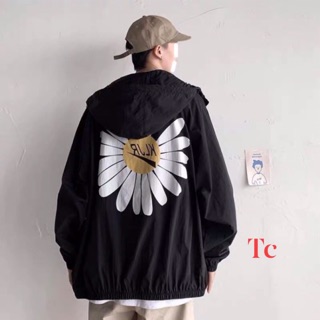 Áo khoác gió mũ khoá kéo hoa cúc