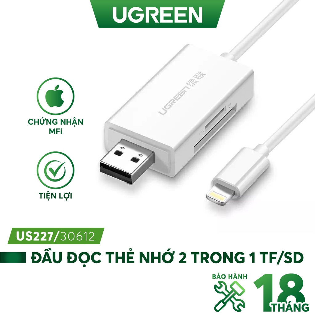 Đầu đọc thẻ nhớ cho iPhone/iPad 2 trong 1 TF/SD UGREEN US227 30612