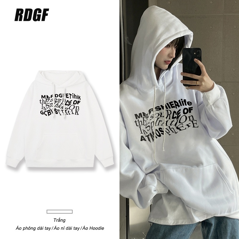 Áo hoodie RDGF tay dài in chữ đơn giản thời trang Hàn Quốc cho nữ