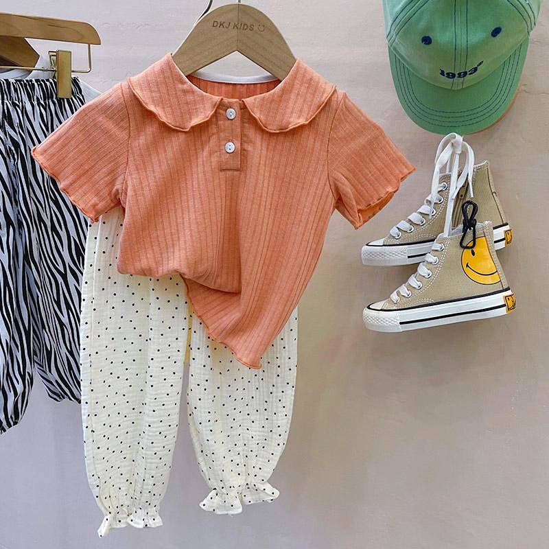 Children's Polo Shirt Short-Sleeved T-shirt One Year Old Baby Girl Summer Girls' Small Shirt Western Style Fashion Thin Baby Top
