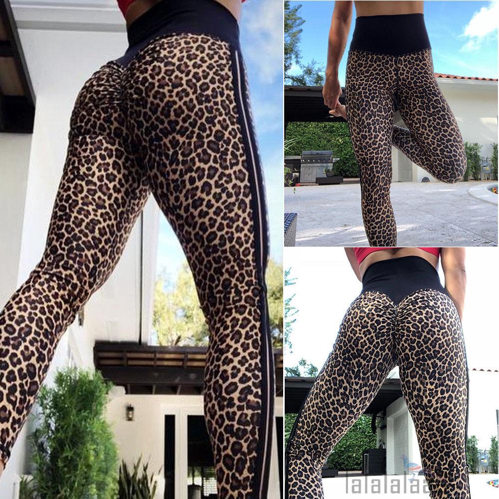 Quần legging tập yoga phối họa tiết da báo thời trang cho nữ