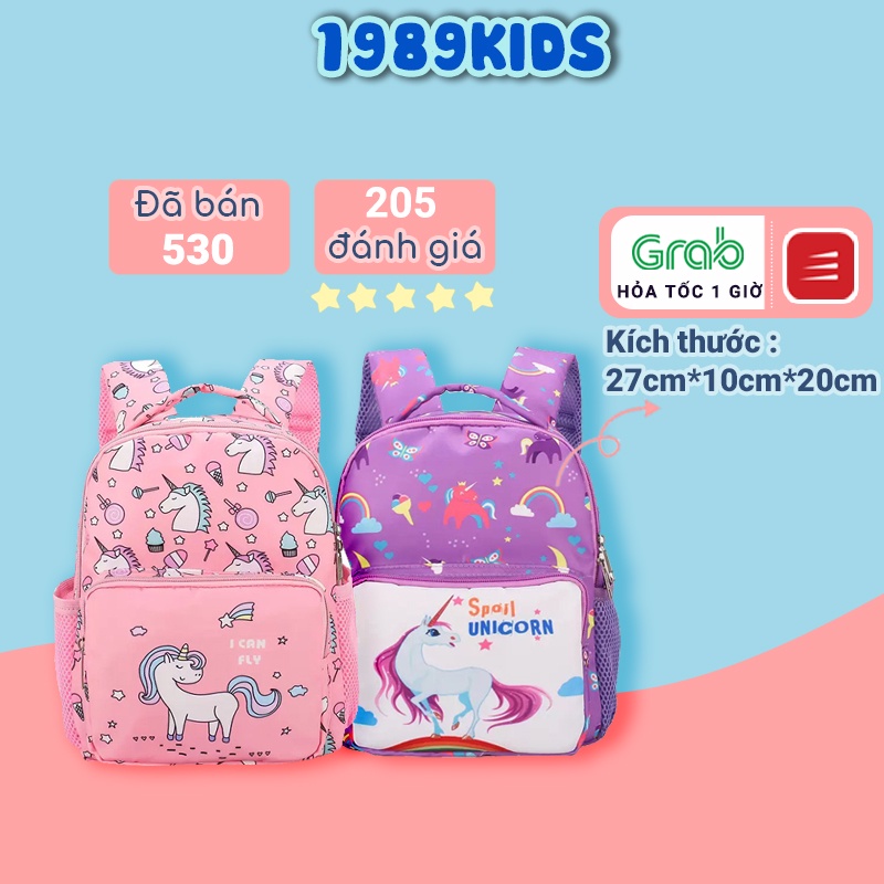 Balo cho bé gái đi học mẫu giáo mầm non 1989KIDS siêu nhẹ,chống thấm nước,đáng yêu,kích thước 27cm* 10cm*20cm