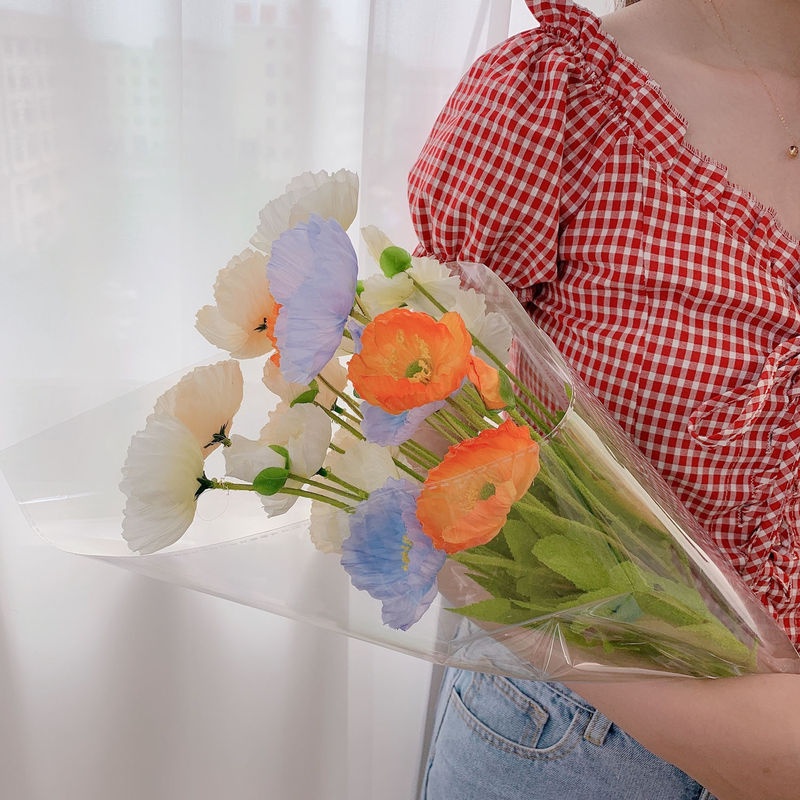 1 Cành Hoa Anh Túc Giả Bằng Lụa Trang Trí Nhà Cửa