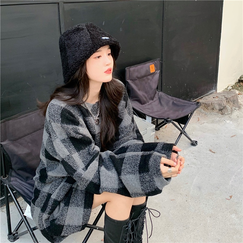 Áo sweater nữ tay dài dáng rộng kẻ sọc caro phong cách Hàn Quốc mới
 | BigBuy360 - bigbuy360.vn