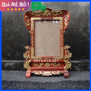 Khung hình thờ gấm hoa mai rát vàng gỗ hương ảnh thờ 21x31,25x35